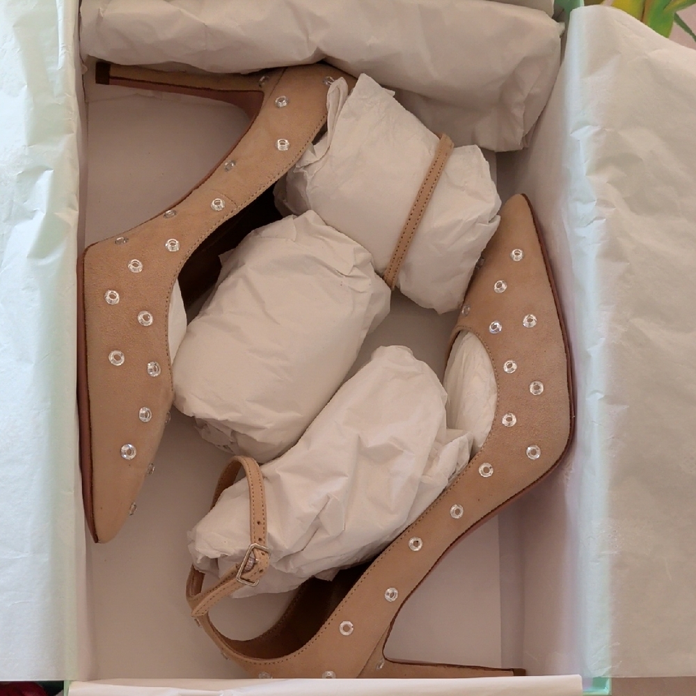 Aquazzura Beige Heels with Crystal Accents